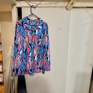 Women's Psychedelic Button-down Blouse - Size 2XL